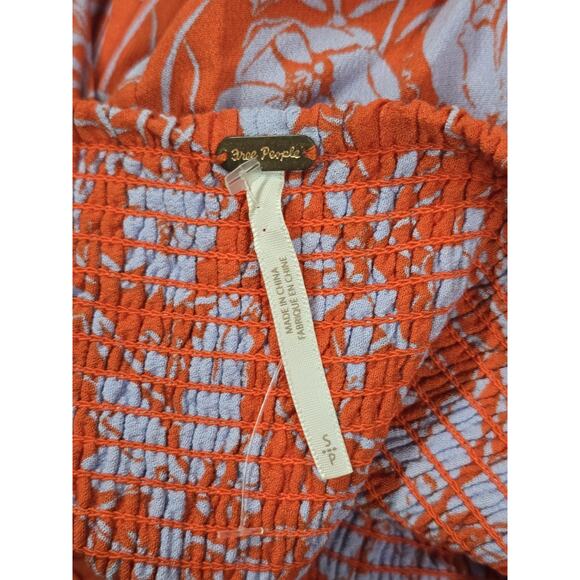 Free People Way of the Wind Printed Midi Skirt Orange Blue Floral Smocked Waist - Picture 8 of 9